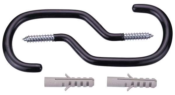 GANCI A PARETE, KIT DI 2 PEZZI E 2 TASSELLI PER EVENTUALE FISSAGGIO A LEGNO, COLORE NERO